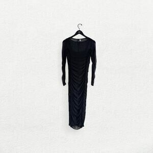 Divided by H&M Mesh Long Sleeve Ruched Midi / Maxi Dress in Black